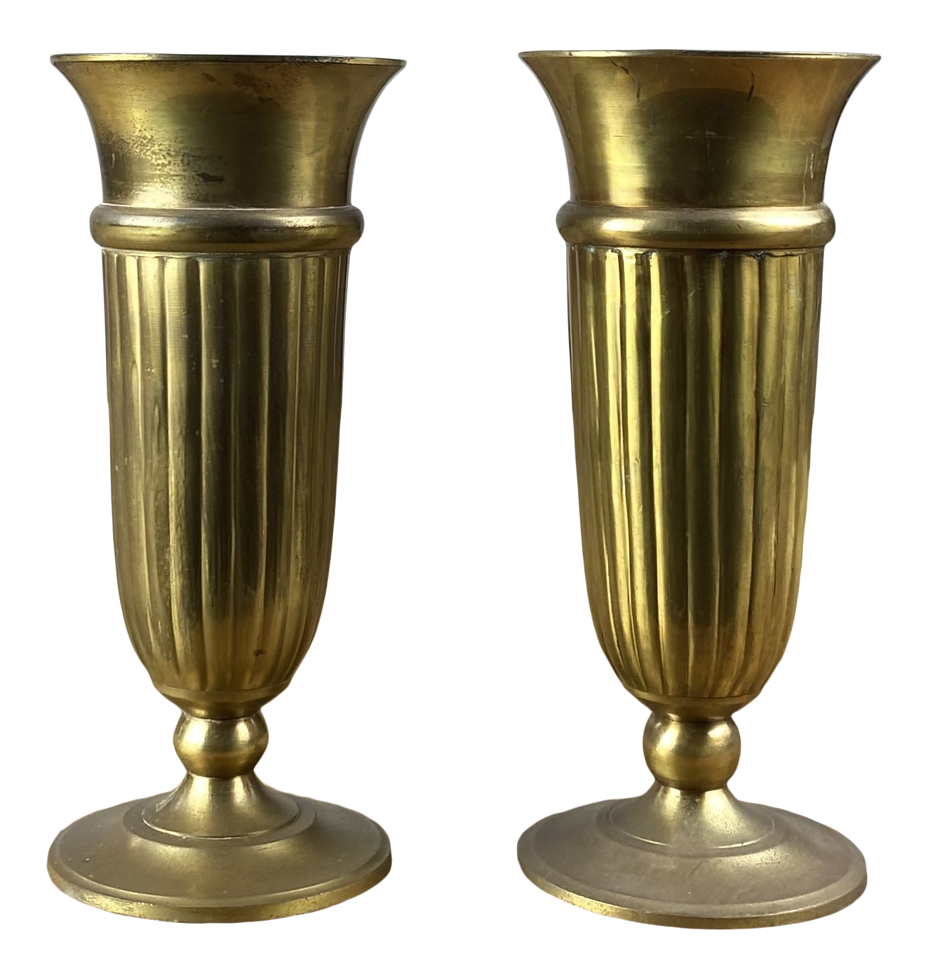 Mid Century A Pair of Vintage Brass Vases with Tassel Detail
